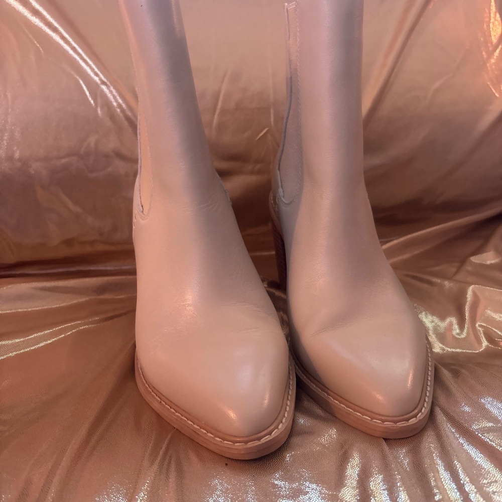 Women's Cream Pointed Toe Ankle Boots